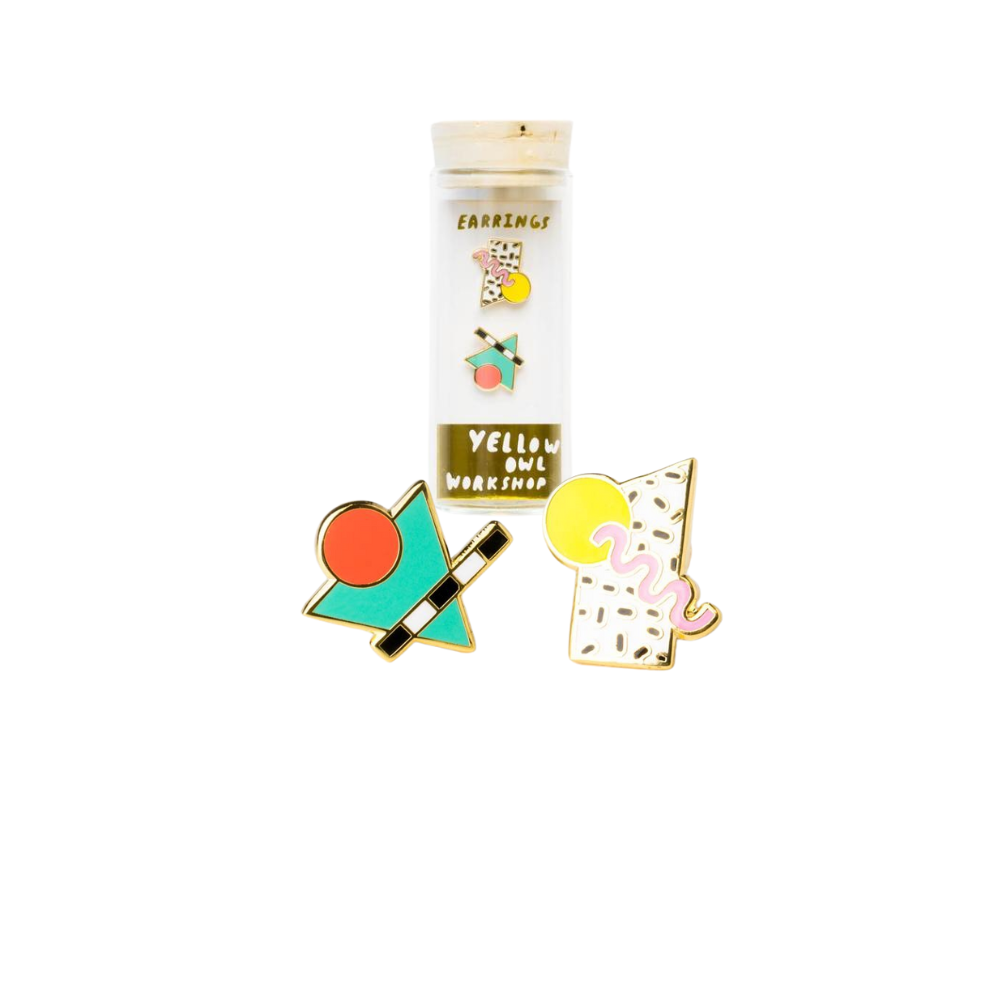[180214185615] 80's Memphis Style Earrings - Gold Geometric Earrings