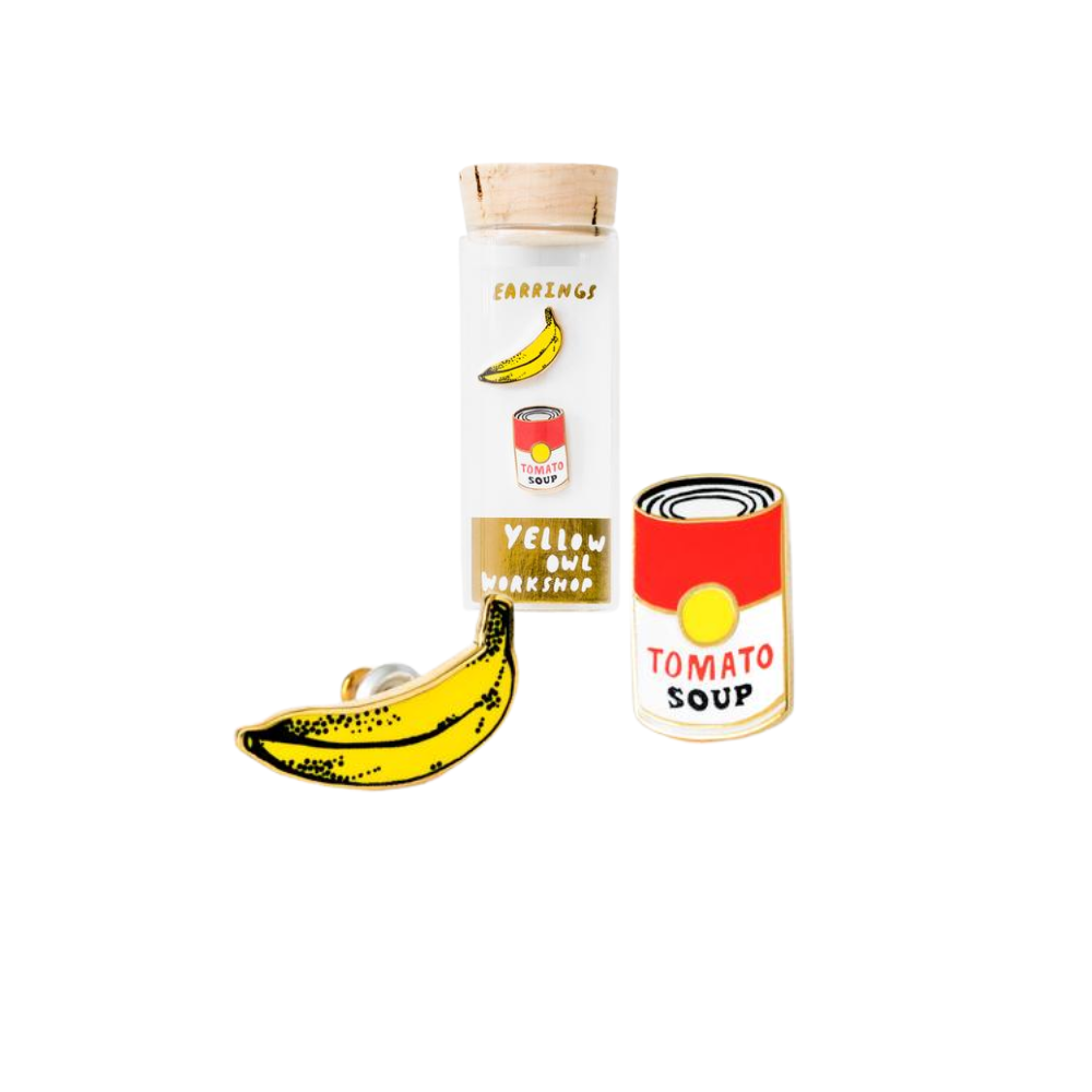 [180213535015] Pop Art Banana and Soup Earrings
