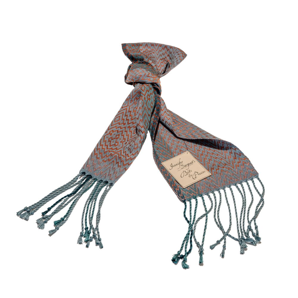 [157949678811] C Teal & Orange Twill Scarf