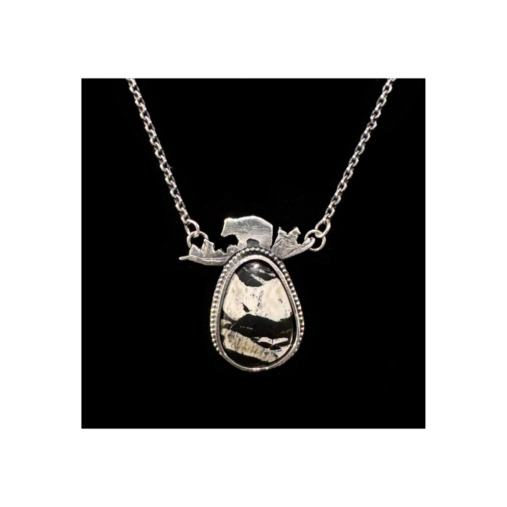 [157944064817] C Bear and Bird Necklace